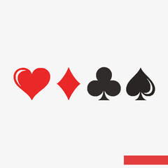 Suit deck of playing cards on white background. Vector icon set. Cards symbols. Diamodns, hearts, clubs, spades symbol or sign set
