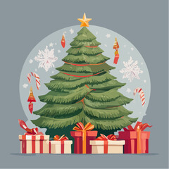 Christmas Tree with Gifts Vector Illustration, Clean Modern Holiday Design