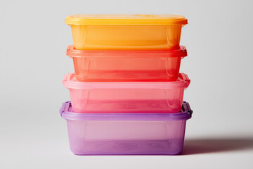 Stack of colorful plastic containers for food storage solutions