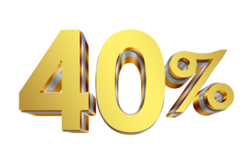 40 Percent Discount Icon, Gold 3D Text Isolated on Transparent Background