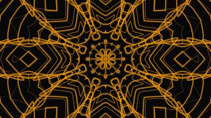 Symmetrical kaleidoscope pattern with golden lines on a black background. Great for backgrounds, prints, textile designs, and digital art. - Powered by Adobe