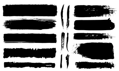 Brush line set. Vector calligraphy paint strokes. Vintage Chinese brushstrokes collection. Straight long hand drawn stripes vector. Abstract black ink grungy lines, borders, emphasis underlines design