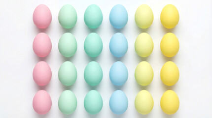 Flat Lay Gradient of Pastel Colored Easter Eggs