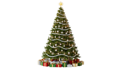 Christmas tree with presents on transparent background