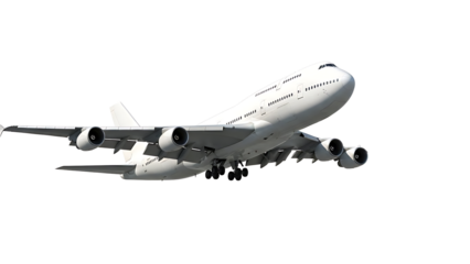 White airplane flying on transparent background