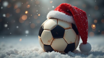 soccer ball wearing santa hat 
