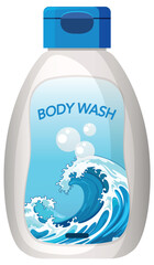 Body Wash Bottle with Ocean Wave Label Illustration