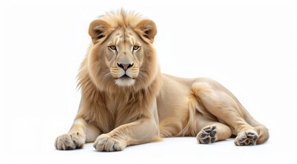 A strong full-length lion on a white background. A symbol of power and charisma. Perfect for logos, brands, sports teams, and wildlife content