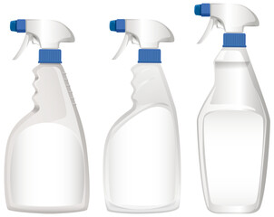 Three Empty Plastic Spray Bottles with Blue Nozzles