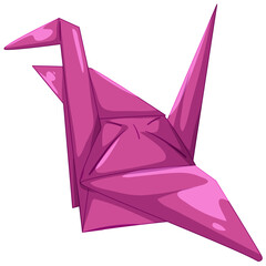 Pink Origami Crane Vector Illustration with Sharp Folds