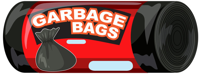 Rolled Black Garbage Bags with Red Packaging Label
