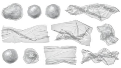 Crinkled paper shapes on transparent background