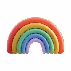 3D cute chubby rainbow icon with soft rounded colorful arcs, isolated on transparent background.