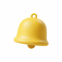 3D yellow notification bell icon, cute chubby cartoon style, isolated on transparent background.