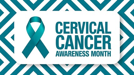 Cervical cancer awareness month banner with teal ribbon
