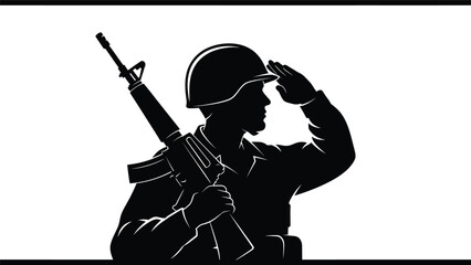 Silhouette of a soldier saluting with a rifle a symbol of respect