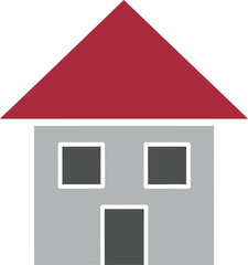 Simple illustration of a red roofed house with gray walls and black door