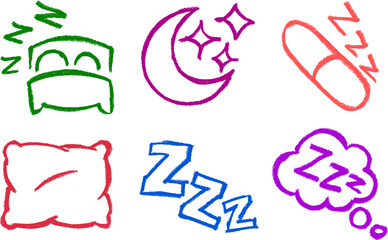Dream Sleeping Resting Related Icons Crayon Chalk Drawing Vector Set