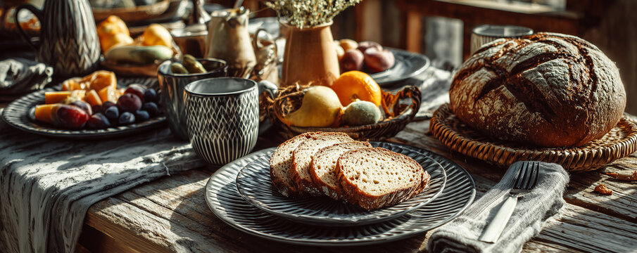 Healthy Breakfast Table with Fresh Bread and Fruit - Free Stock Photo ...