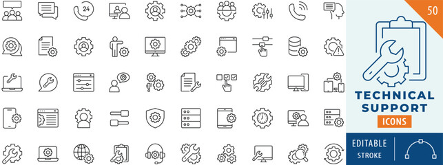 Technical Support icon collection set. Editable stroke.