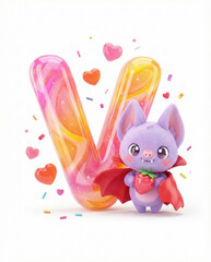 Obraz premium Adorable Cartoon Bat Character with Colorful Letter and Candy Elements