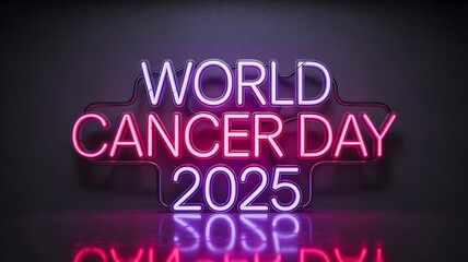 Obraz premium World cancer day 2025 awareness neon typography 