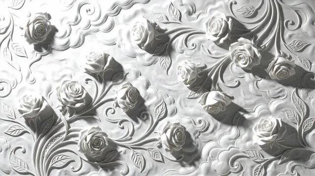 Animated white roses emerging in elegant pattern. Art house floral design animation expressing subtle beauty and grace in abstract motion. video footage video footage