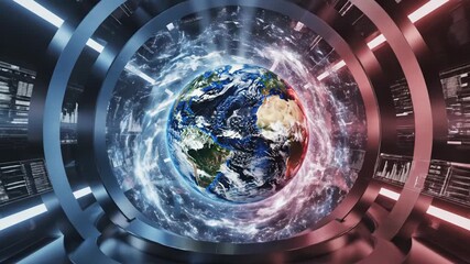 Futuristic global network visualization in a high tech control room setting - Powered by Adobe