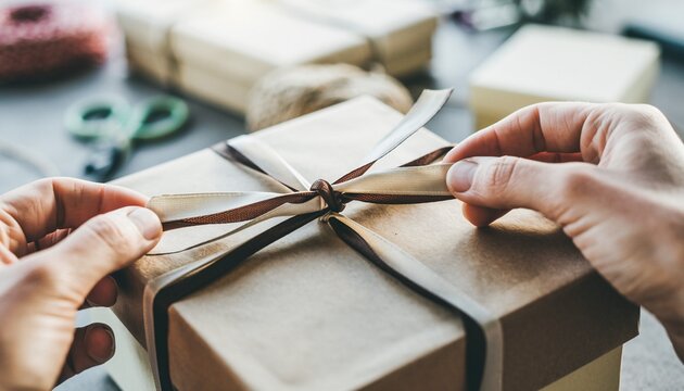 primer plano de manos manejando un lazo para abrir una caja de regalo