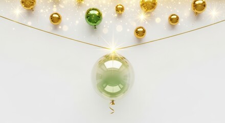 Gold and green balloon is suspended from a chain