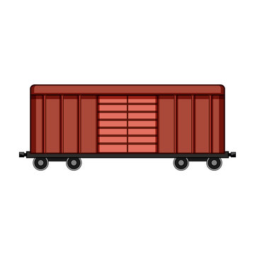 Red boxcar freight wagon flat icon on white background, simple vector illustration representing rail transport, logistics, shipping, delivery and cargo movement concepts