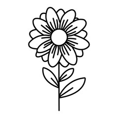 Daisy's Delicate Embrace A meticulously crafted black and white outline of a daisy in full bloom, showcasing its petals, stem, and leaves with elegant simplicity.