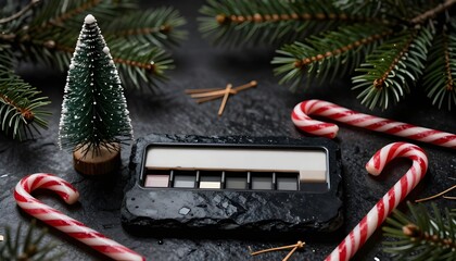 Christmas Card - Loading Concept - Tree And Candy Canes On Black Stone