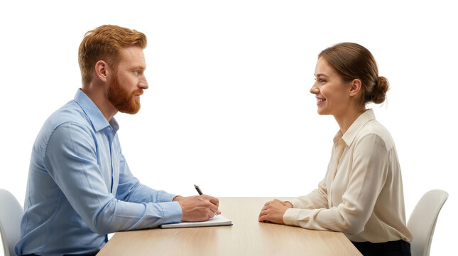 professional interview scene featuring two individuals engaging in conversation on isolated - Powered by Adobe