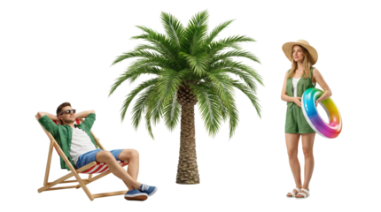 vivid summer scene with relaxed individuals enjoying tropical ambiance isolated transparent