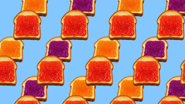 Animated Arrangement Of Toast Pieces Featuring Bold Jam Colors Perfect For Creative Mockups And Textiles