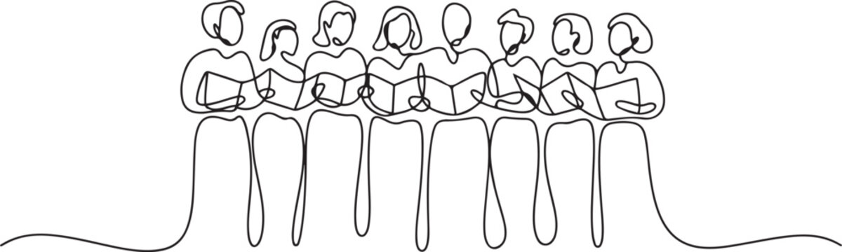 continuous line drawing of choir. drawing of one line art of choir. single line of choir group singing together. one line Icon drawing