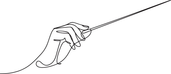 continuous line drawing of orchestra conductor. single line drawing of orchestra leader's hand holding baton. one line Icon drawing © Mofazzelh