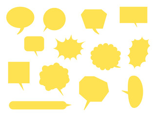 色々な形のシンプルな吹き出しのセット　黄色　2