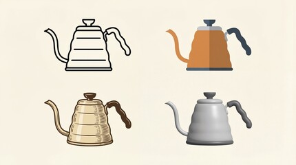 Collection of vintage and modern kettle designs in various colors