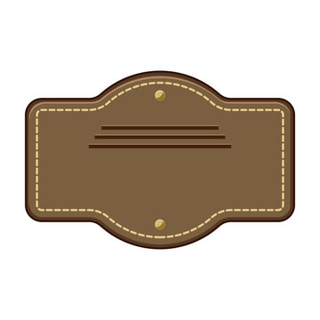 Brown leather patch badge featuring a classic shape, visible stitching details along the border, and two decorative golden rivets, providing a stylish element for branding or apparel design