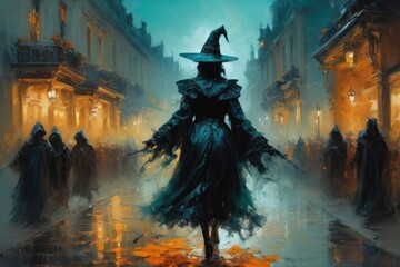 people in scary costumes, pumpkin, skeletons, night,holiday, halloween, free space for text