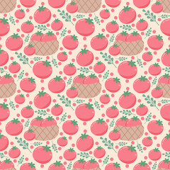 Adorable Kawaii Tomato Harvest Seamless Pattern