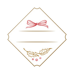 Diamond frame with bow and holly. Christmas decorative border.