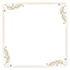 Christmas holly corner frame. Elegant square border