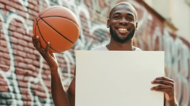 A Basketball Player holding a blank whiteboard 4K Videos