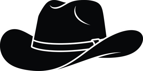 A simple black and white silhouette of a classic cowboy hat