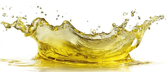 Golden Liquid Splashing Upward on White Background