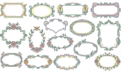 Obraz premium Print Hand Drawn Pastel Decorative Frames and Cute Floral Borders Vector Set