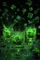 Dynamic club‑style holiday banner with neon cocktails, glass splashes and shimmering confetti creating energetic festive mood.